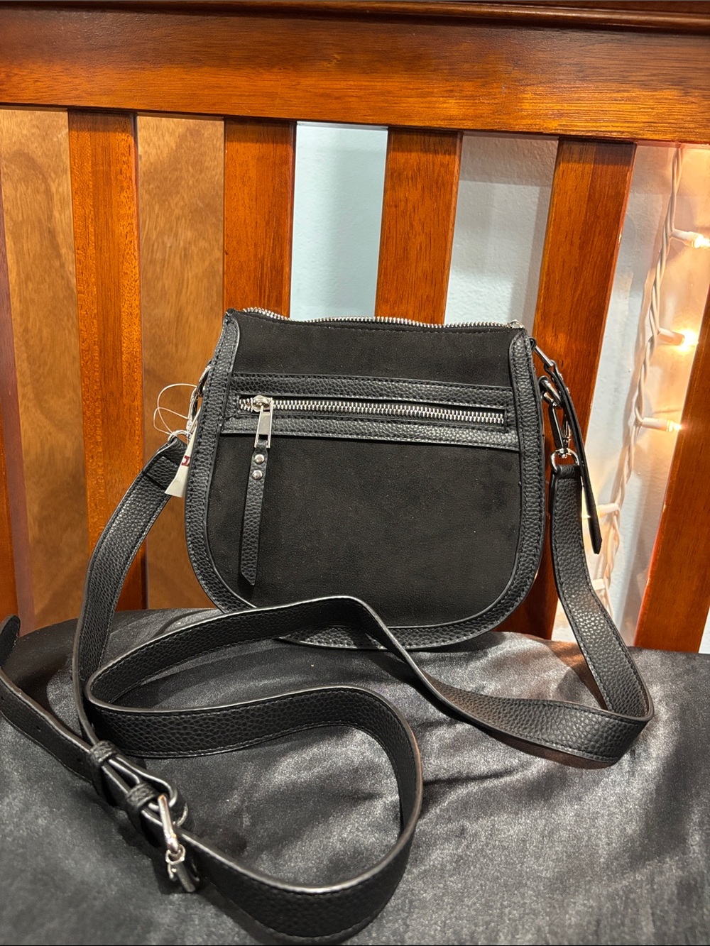 Kelly & Katie Black Crossbody Bag with Suede & Leather Trim